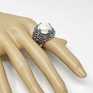 Premiere Designs Silver Tone Faux Opal Cabochon Domed Statement Ring Size 7.75